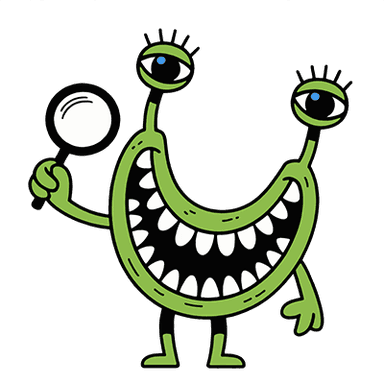 Gleey character with magnifying glass