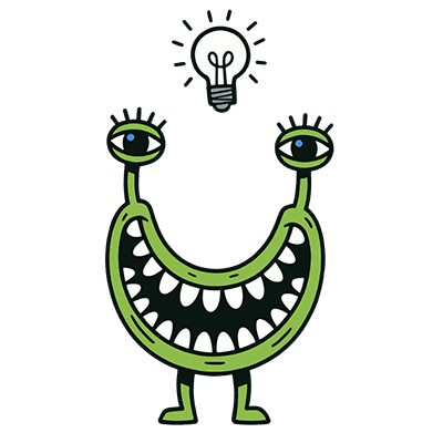 Gleey character with lightbulb idea